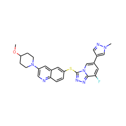 COC1CCN(c2cnc3ccc(Sc4nnc5c(F)cc(-c6cnn(C)c6)cn45)cc3c2)CC1 ZINC000204974708