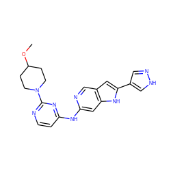 COC1CCN(c2nccc(Nc3cc4[nH]c(-c5cn[nH]c5)cc4cn3)n2)CC1 ZINC000219083018