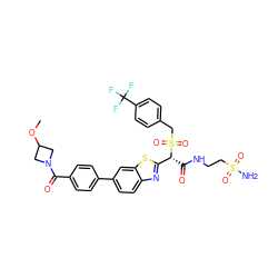 COC1CN(C(=O)c2ccc(-c3ccc4nc([C@@H](C(=O)NCCS(N)(=O)=O)S(=O)(=O)Cc5ccc(C(F)(F)F)cc5)sc4c3)cc2)C1 ZINC000222078982