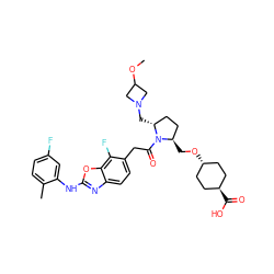 COC1CN(C[C@@H]2CC[C@@H](CO[C@H]3CC[C@H](C(=O)O)CC3)N2C(=O)Cc2ccc3nc(Nc4cc(F)ccc4C)oc3c2F)C1 ZINC000261094191