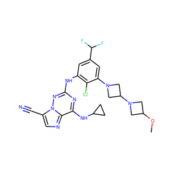 COC1CN(C2CN(c3cc(C(F)F)cc(Nc4nc(NC5CC5)c5ncc(C#N)n5n4)c3Cl)C2)C1 ZINC000169711936