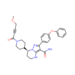 COCC#CC(=O)N1CCC([C@@H]2CCNc3c(C(N)=O)c(-c4ccc(Oc5ccccc5)cc4)nn32)CC1 ZINC001772638140