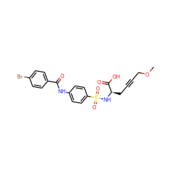 COCC#CC[C@@H](NS(=O)(=O)c1ccc(NC(=O)c2ccc(Br)cc2)cc1)C(=O)O ZINC000013862450