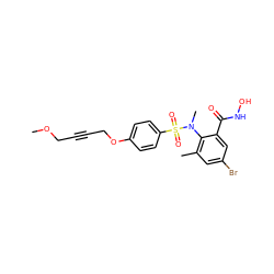 COCC#CCOc1ccc(S(=O)(=O)N(C)c2c(C)cc(Br)cc2C(=O)NO)cc1 ZINC000013440711