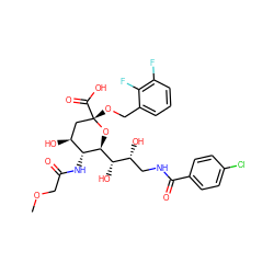 COCC(=O)N[C@@H]1[C@@H](O)C[C@](OCc2cccc(F)c2F)(C(=O)O)O[C@H]1[C@@H](O)[C@H](O)CNC(=O)c1ccc(Cl)cc1 ZINC000049756105