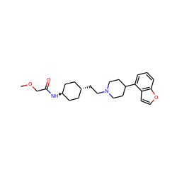 COCC(=O)N[C@H]1CC[C@H](CCN2CCC(c3cccc4occc34)CC2)CC1 ZINC000261189333