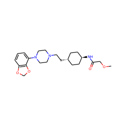 COCC(=O)N[C@H]1CC[C@H](CCN2CCN(c3cccc4c3OCO4)CC2)CC1 ZINC000261101099