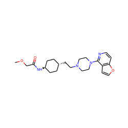 COCC(=O)N[C@H]1CC[C@H](CCN2CCN(c3nccc4occc34)CC2)CC1 ZINC000261184020