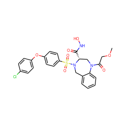 COCC(=O)N1C[C@@H](C(=O)NO)N(S(=O)(=O)c2ccc(Oc3ccc(Cl)cc3)cc2)Cc2ccccc21 ZINC000026727201