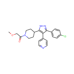 COCC(=O)N1CCC(c2[nH]nc(-c3ccc(Cl)cc3)c2-c2ccncc2)CC1 ZINC000049073378