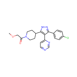 COCC(=O)N1CCC(c2[nH]nc(-c3ccc(Cl)cc3)c2-c2ccncn2)CC1 ZINC000038498337