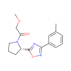 COCC(=O)N1CCC[C@H]1c1nc(-c2cccc(C)c2)no1 ZINC000035310329