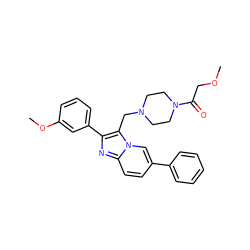 COCC(=O)N1CCN(Cc2c(-c3cccc(OC)c3)nc3ccc(-c4ccccc4)cn23)CC1 ZINC000037384766