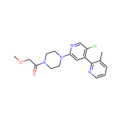 COCC(=O)N1CCN(c2cc(-c3ncccc3C)c(Cl)cn2)CC1 ZINC000142775777