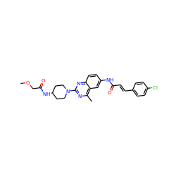 COCC(=O)NC1CCN(c2nc(C)c3cc(NC(=O)/C=C/c4ccc(Cl)cc4)ccc3n2)CC1 ZINC000084633054