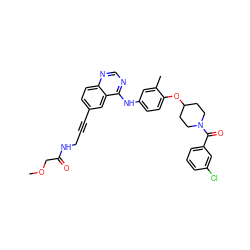 COCC(=O)NCC#Cc1ccc2ncnc(Nc3ccc(OC4CCN(C(=O)c5cccc(Cl)c5)CC4)c(C)c3)c2c1 ZINC000028706317