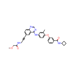 COCC(=O)NCC#Cc1ccc2ncnc(Nc3ccc(Oc4cccc(C(=O)NC5CCC5)c4)c(C)c3)c2c1 ZINC000028706339