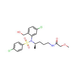 COCC(=O)NCCC[C@@H](C)N(c1cc(Cl)ccc1CO)S(=O)(=O)c1ccc(Cl)cc1 ZINC000028977959