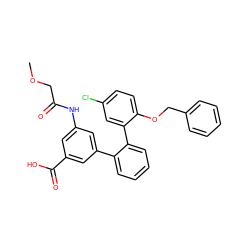 COCC(=O)Nc1cc(C(=O)O)cc(-c2ccccc2-c2cc(Cl)ccc2OCc2ccccc2)c1 ZINC000040863273