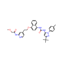 COCC(=O)Nc1cc(CCOc2ccc(NC(=O)Nc3cc(C(C)(C)C)nn3-c3ccc(C)cc3)c3ccccc23)ccn1 ZINC000118826423