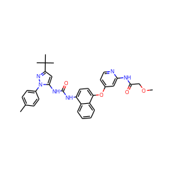 COCC(=O)Nc1cc(Oc2ccc(NC(=O)Nc3cc(C(C)(C)C)nn3-c3ccc(C)cc3)c3ccccc23)ccn1 ZINC000068243589