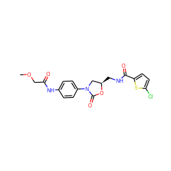 COCC(=O)Nc1ccc(N2C[C@@H](CNC(=O)c3ccc(Cl)s3)OC2=O)cc1 ZINC000113063110