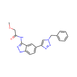 COCC(=O)Nc1n[nH]c2ccc(-c3cn(Cc4ccccc4)nn3)cc12 ZINC000146520708