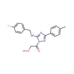 COCC(=O)n1nc(-c2ccc(C)cc2)nc1NCc1ccc(F)cc1 ZINC000004813710