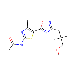 COCC(C)(C)Cc1noc(-c2sc(NC(C)=O)nc2C)n1 ZINC000103253763