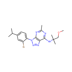 COCC(C)(C)Nc1nc(C)nc2c1nnn2-c1ccc(C(C)C)cc1Br ZINC000013794799