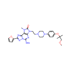 COCC(C)(C)Oc1ccc(N2CCN(CCn3c(=O)n(C)c4c3nc(N)n3nc(-c5ccco5)nc43)CC2)cc1 ZINC000148688491