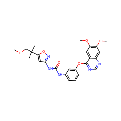 COCC(C)(C)c1cc(NC(=O)Nc2cccc(Oc3ncnc4cc(OC)c(OC)cc34)c2)no1 ZINC000084668608