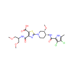 COCC(COC)NC(=O)c1nc(N2CC[C@@H](NC(=O)c3[nH]c(C)c(Cl)c3Cl)[C@@H](OC)C2)sc1C(=O)O ZINC000136334438