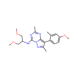 COCC(COC)Nc1nc(C)nc2c(-c3ccc(OC)cc3C)c(C)nn12 ZINC000040974600