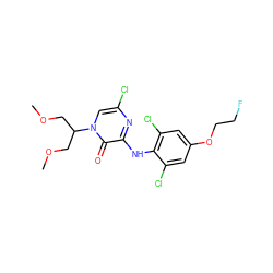 COCC(COC)n1cc(Cl)nc(Nc2c(Cl)cc(OCCF)cc2Cl)c1=O ZINC000095553222