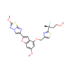 COCC[C@@](C)(F)c1nc(COc2cc(OC)cc3oc(-c4cn5nc(OC)sc5n4)cc23)cs1 ZINC000653671926