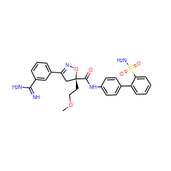 COCC[C@@]1(C(=O)Nc2ccc(-c3ccccc3S(N)(=O)=O)cc2)CC(c2cccc(C(=N)N)c2)=NO1 ZINC000013799310