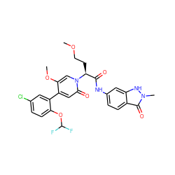 COCC[C@@H](C(=O)Nc1ccc2c(=O)n(C)[nH]c2c1)n1cc(OC)c(-c2cc(Cl)ccc2OC(F)F)cc1=O ZINC001772648366