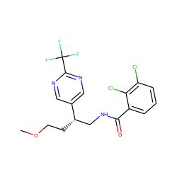 COCC[C@@H](CNC(=O)c1cccc(Cl)c1Cl)c1cnc(C(F)(F)F)nc1 ZINC000217380725