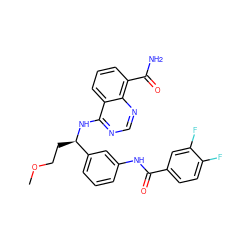 COCC[C@@H](Nc1ncnc2c(C(N)=O)cccc12)c1cccc(NC(=O)c2ccc(F)c(F)c2)c1 ZINC000114349555