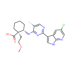 COCC[C@]1(C(=O)O)CCCC[C@@H]1Nc1nc(-c2c[nH]c3ncc(Cl)cc23)ncc1F ZINC000299826316