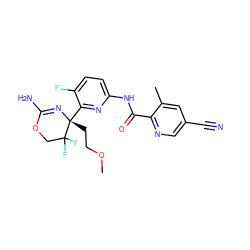 COCC[C@]1(c2nc(NC(=O)c3ncc(C#N)cc3C)ccc2F)N=C(N)OCC1(F)F ZINC000096923944