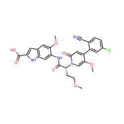 COCC[C@H](C(=O)Nc1cc2[nH]c(C(=O)O)cc2cc1OC)n1cc(OC)c(-c2cc(Cl)ccc2C#N)cc1=O ZINC001772623369