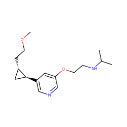 COCC[C@H]1C[C@@H]1c1cncc(OCCNC(C)C)c1 ZINC000096915339