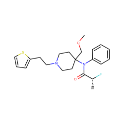 COCC1(N(C(=O)[C@@H](C)F)c2ccccc2)CCN(CCc2cccs2)CC1 ZINC000013676632