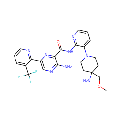 COCC1(N)CCN(c2cccnc2NC(=O)c2nc(-c3ncccc3C(F)(F)F)cnc2N)CC1 ZINC001772653484