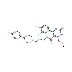 COCC1=C(C(=O)NCCCN2CCC(c3ccc(F)cc3)CC2)[C@@H](c2ccc(F)c(F)c2)NC(=O)N1 ZINC000003973094