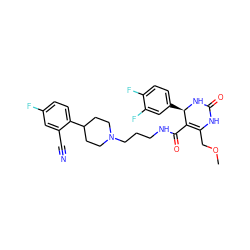 COCC1=C(C(=O)NCCCN2CCC(c3ccc(F)cc3C#N)CC2)[C@@H](c2ccc(F)c(F)c2)NC(=O)N1 ZINC000026657168