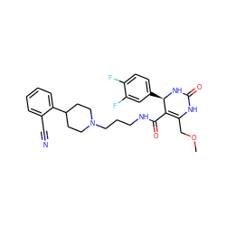 COCC1=C(C(=O)NCCCN2CCC(c3ccccc3C#N)CC2)[C@@H](c2ccc(F)c(F)c2)NC(=O)N1 ZINC000013809166