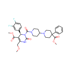 COCC1=C(C(=O)OC)[C@@H](c2ccc(F)c(F)c2)N(C(=O)N2CCC(N3CCC(C(=O)OC)(c4ccccc4)CC3)CC2)C(=O)N1 ZINC000027526929